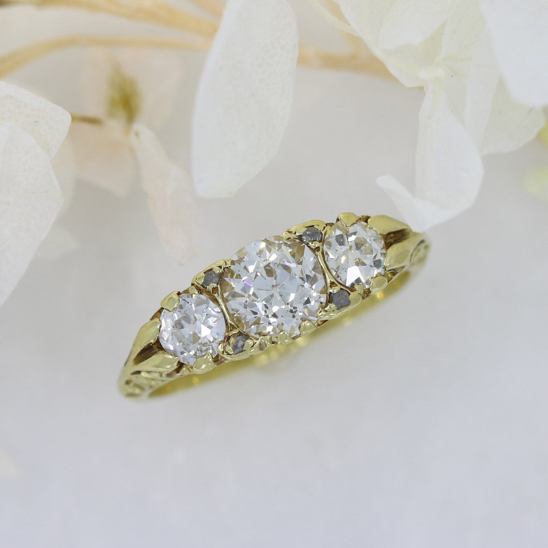 Pre Owned 18ct Gold 3 Stone Old Cut Diamond Boat Ring Approx 1.51ct
