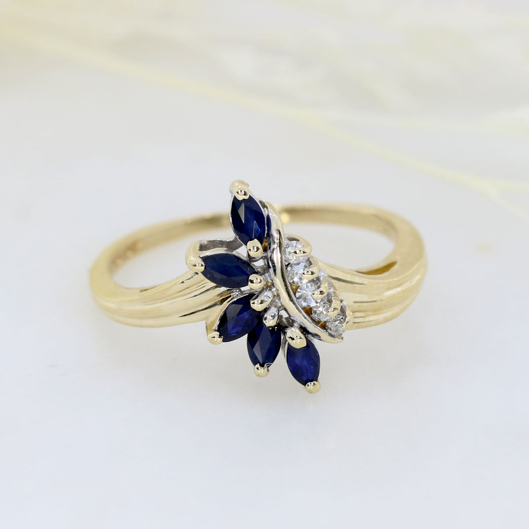 Pre Owned 9ct Yellow Gold Sapphire & Diamond Ring, Pendant & Earring Set