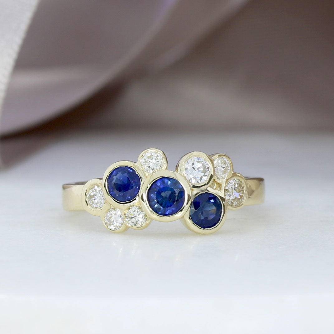 9ct Gold Sapphire & Diamond Bubble Ring
