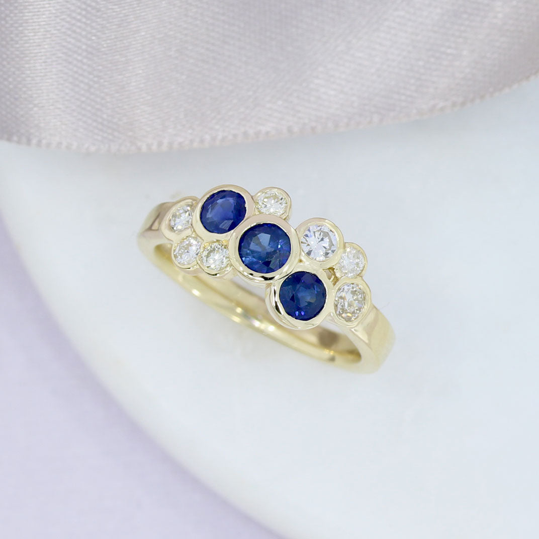 9ct Gold Sapphire & Diamond Bubble Ring