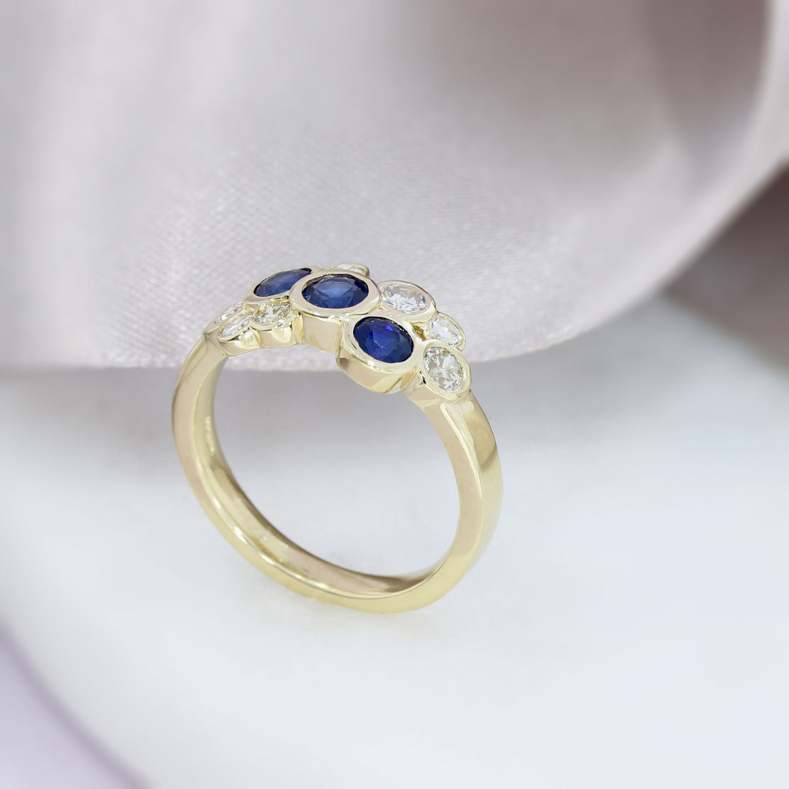 9ct Gold Sapphire & Diamond Bubble Ring