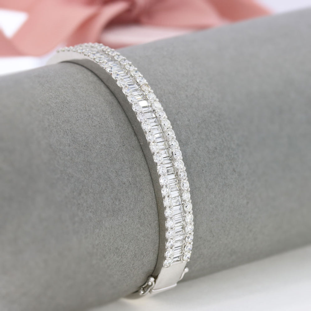 Pre Owned 18ct White Gold Tiara Style Diamond Bangle 5.05ct