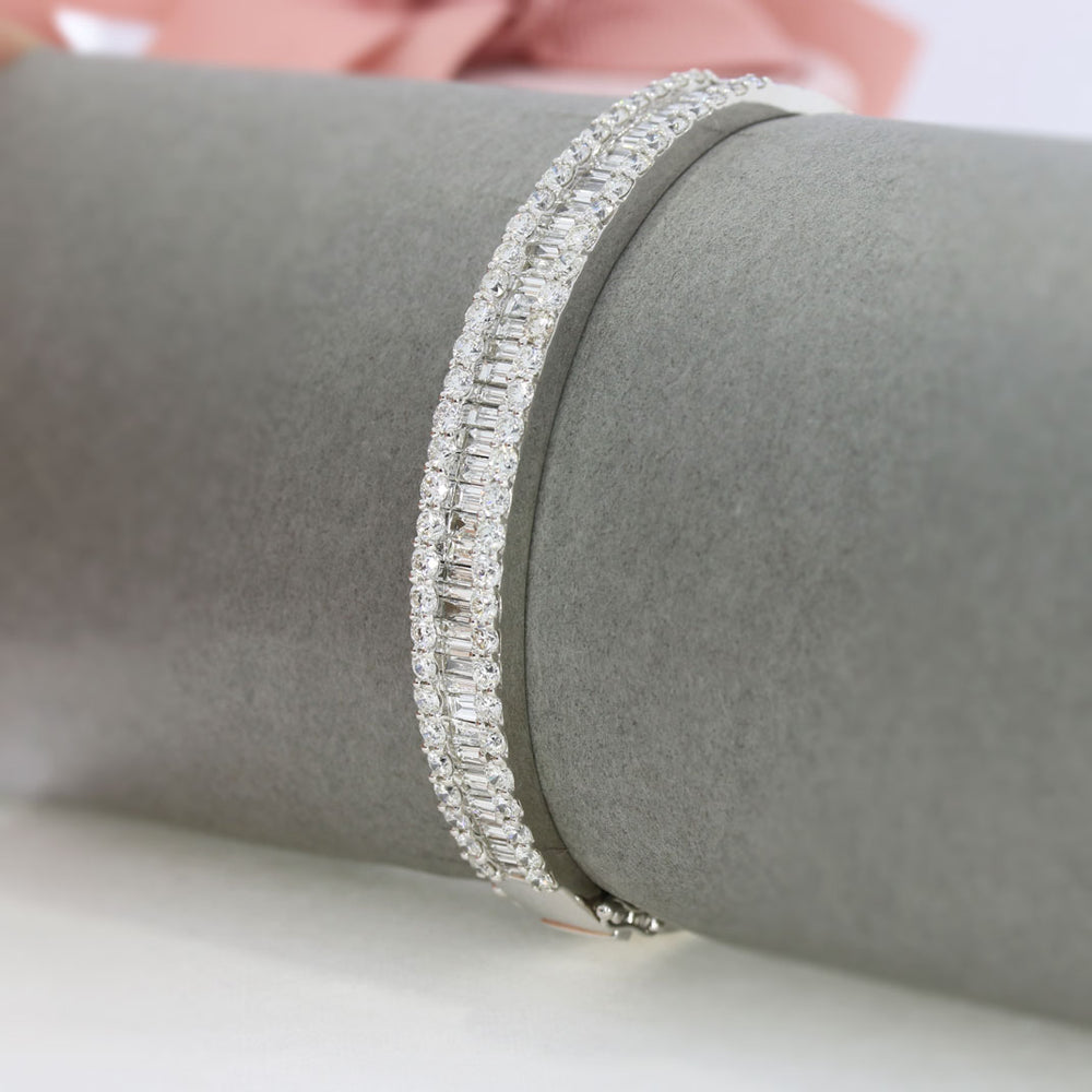 Pre Owned 18ct White Gold Tiara Style Diamond Bangle 5.05ct