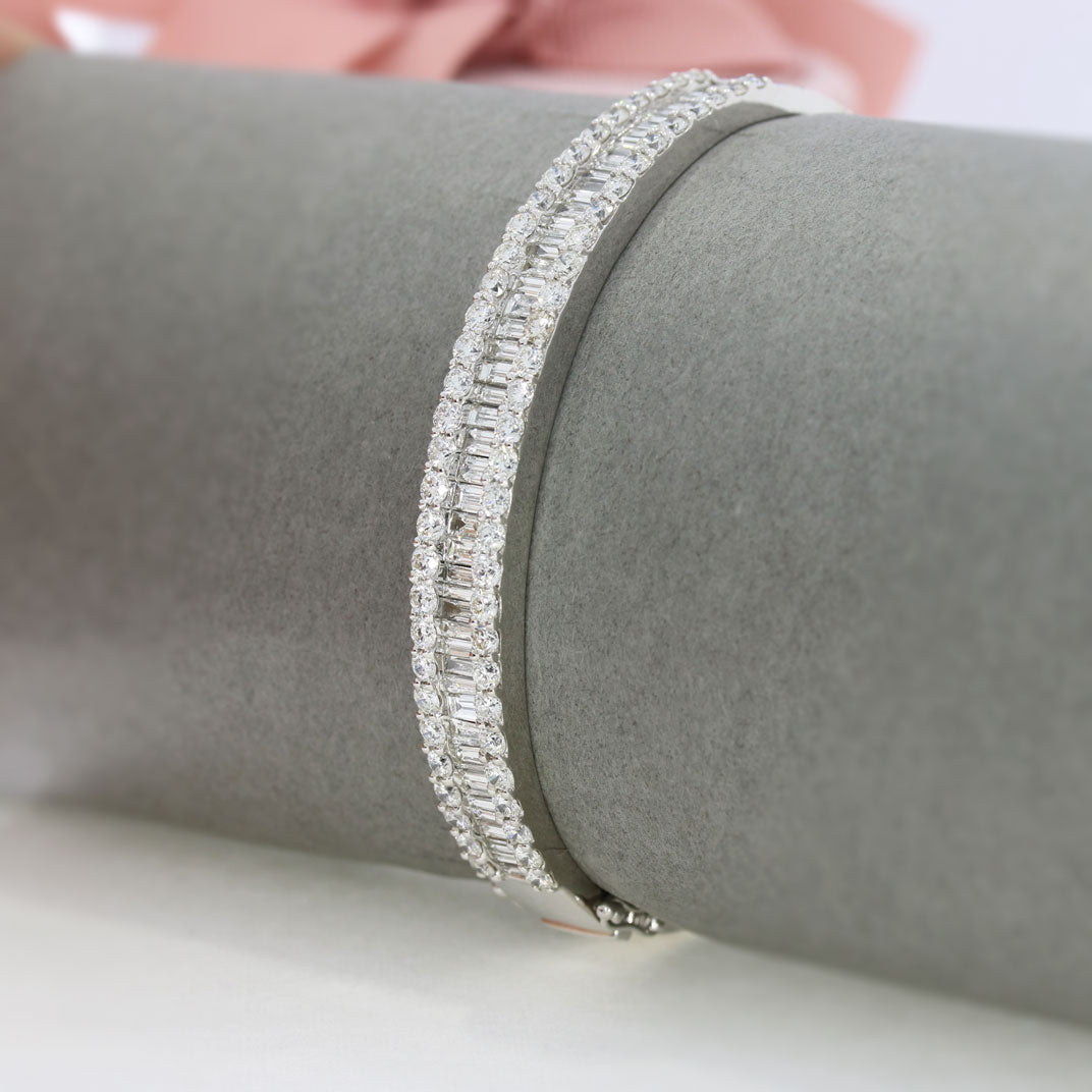 Pre Owned 18ct White Gold Tiara Style Diamond Bangle 5.05ct
