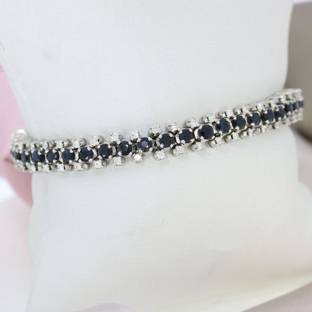 Pre Owned 18ct White Gold Claw Set Sapphire & Diamond Bracelet