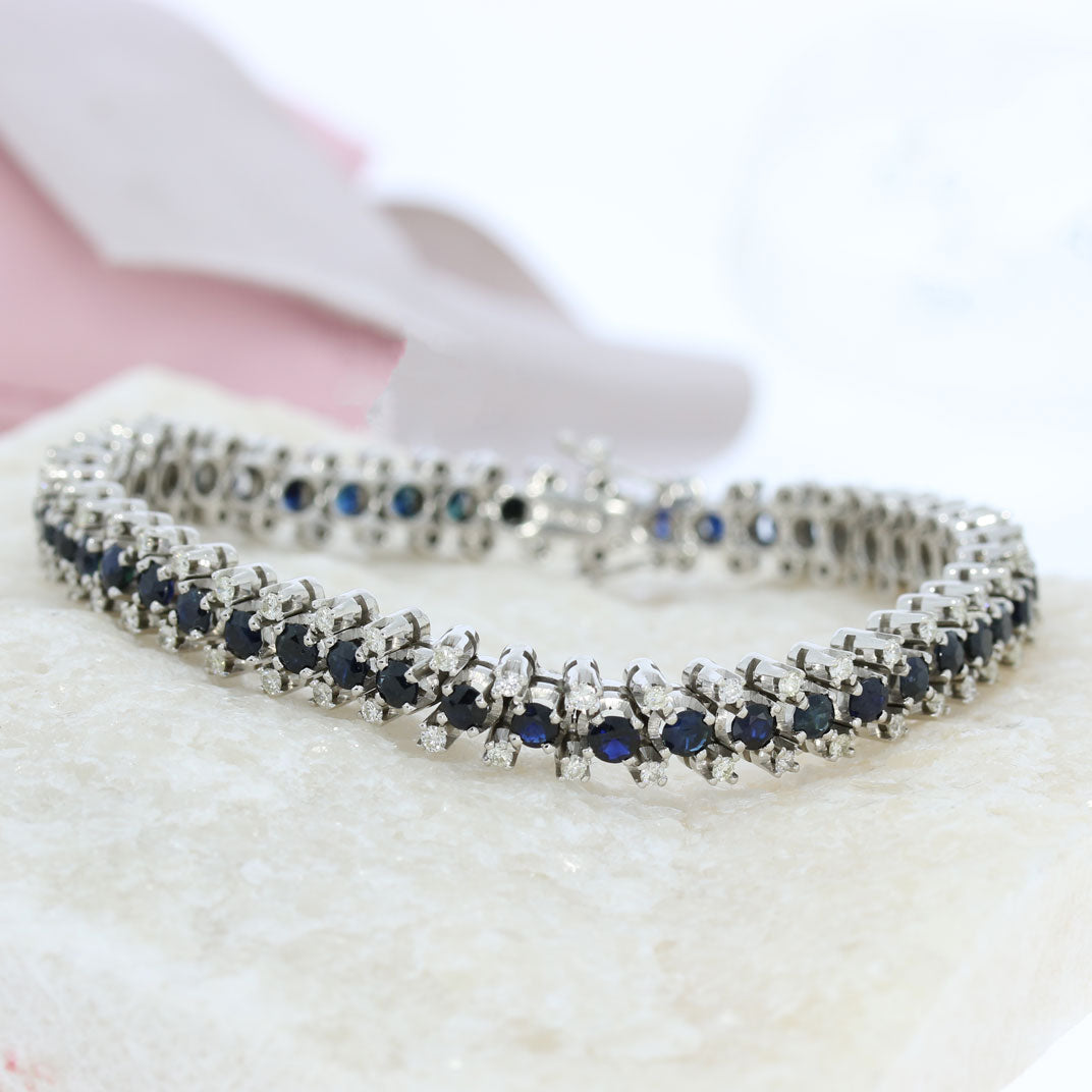 Pre Owned 18ct White Gold Claw Set Sapphire & Diamond Bracelet