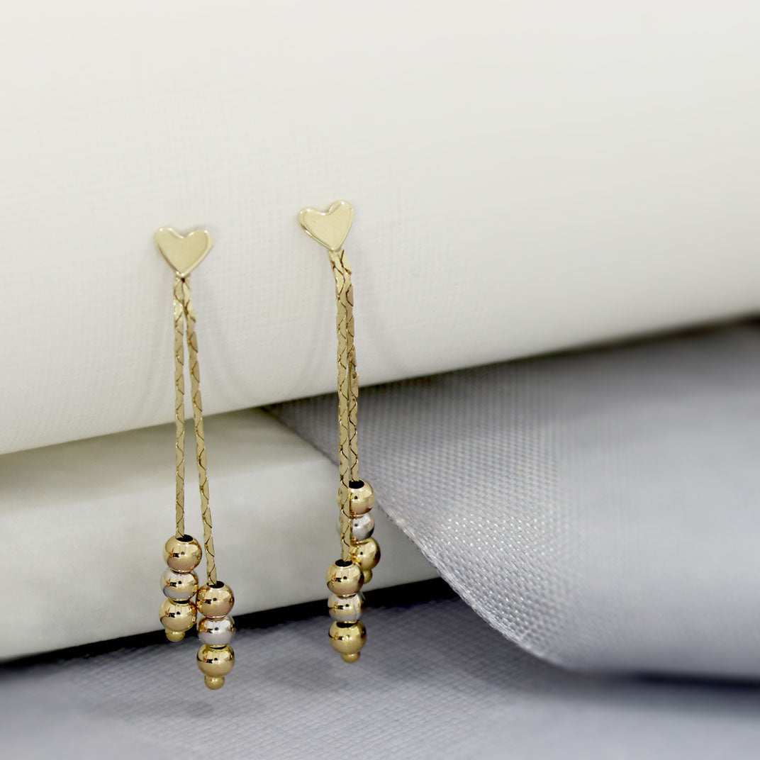 9ct 3 Colour Gold Double Strand Drop Earrings
