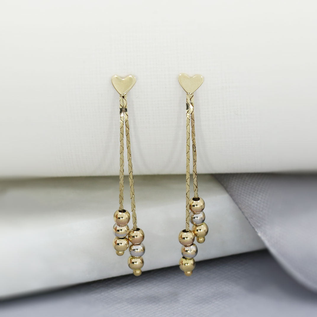 9ct 3 Colour Gold Double Strand Drop Earrings