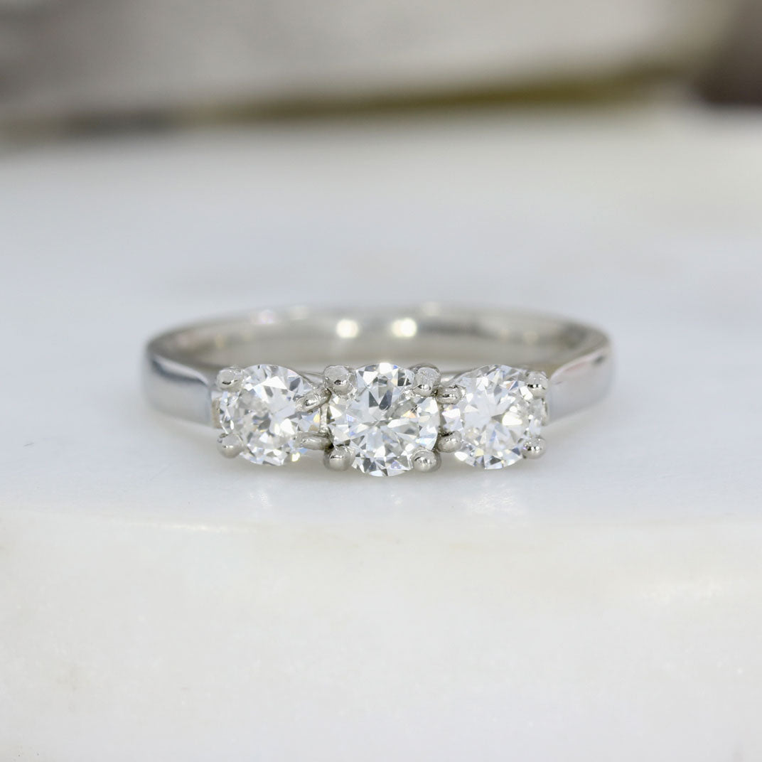 Pre Owned Platinum Claw Set Diamond 3 Stone Ring 0.88ct