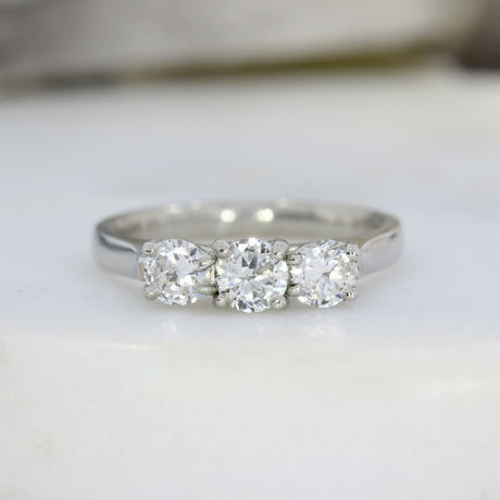 Pre Owned Platinum Claw Set Diamond 3 Stone Ring 0.88ct