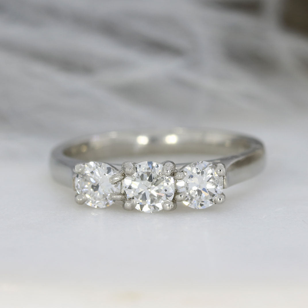 Pre Owned Platinum Claw Set Diamond 3 Stone Ring 0.88ct