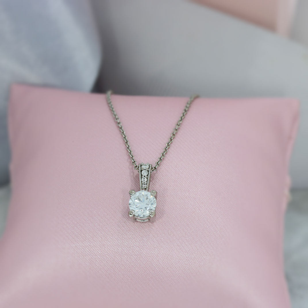 Pre Owned 18ct Gold Diamond Solitaire Pendant & Chain 0.84ct