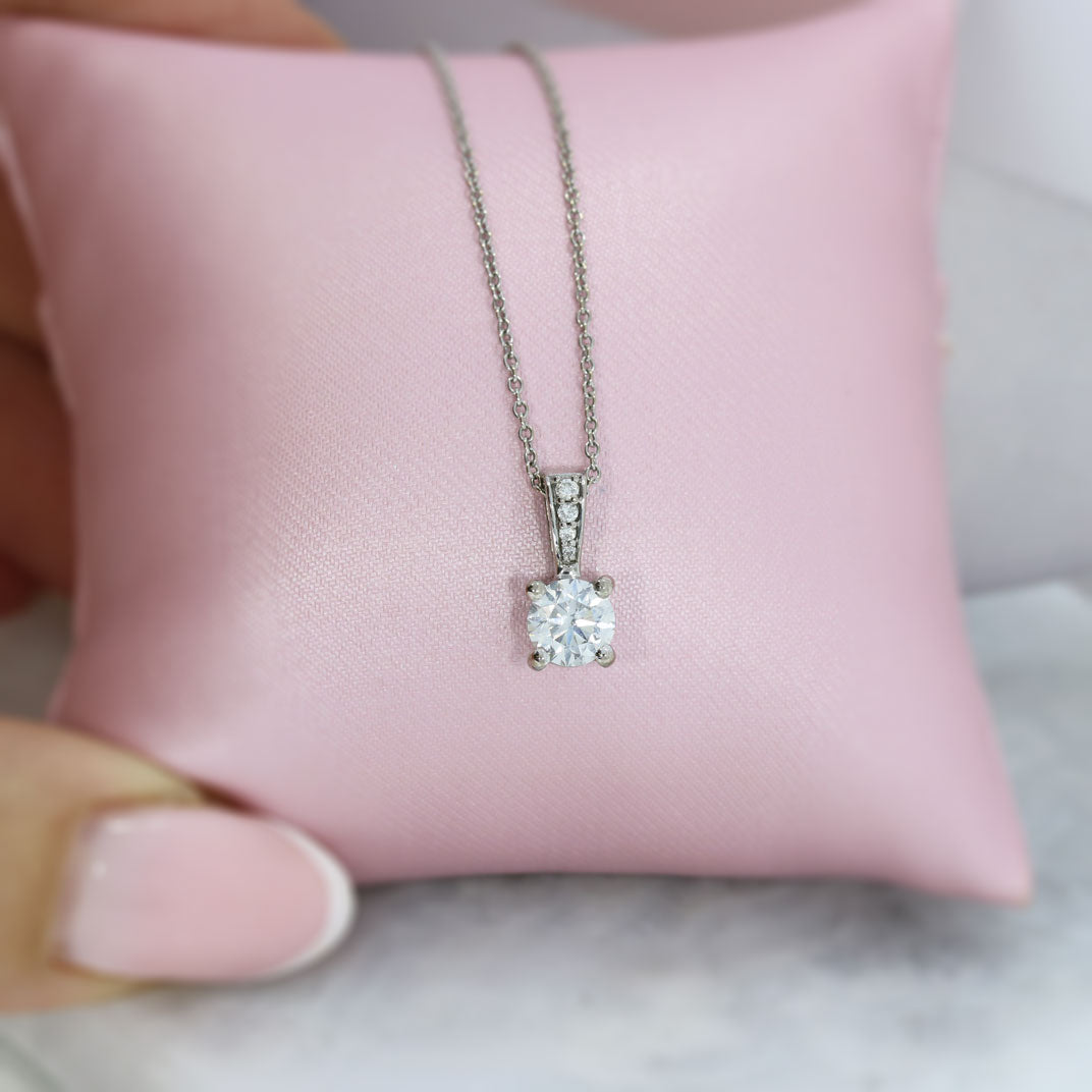 Pre Owned 18ct Gold Diamond Solitaire Pendant & Chain 0.84ct