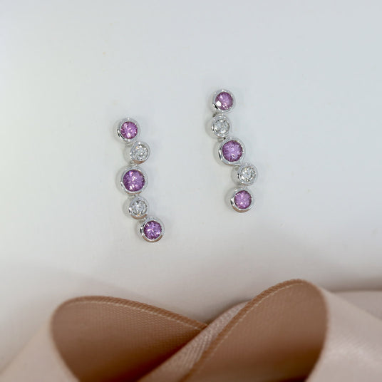 Pre Owned 18ct White Gold Pink Sapphire & Diamond Bubble Style Drop Earrings