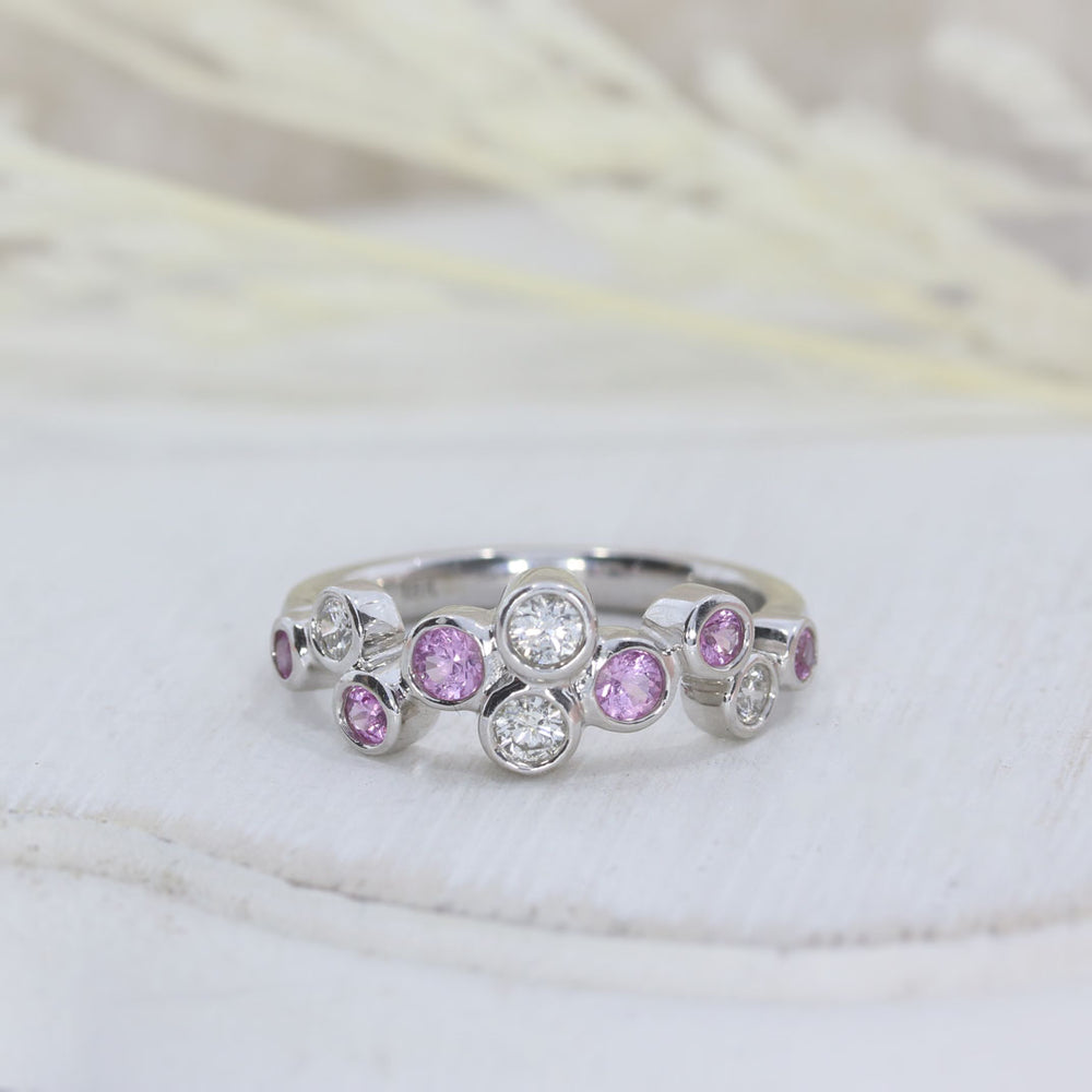 Pre Owned 18ct White Gold Pink Sapphire & Diamond Bubble Ring