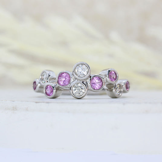 Pre Owned 18ct White Gold Pink Sapphire & Diamond Bubble Ring