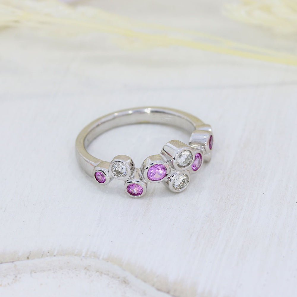 Pre Owned 18ct White Gold Pink Sapphire & Diamond Bubble Ring