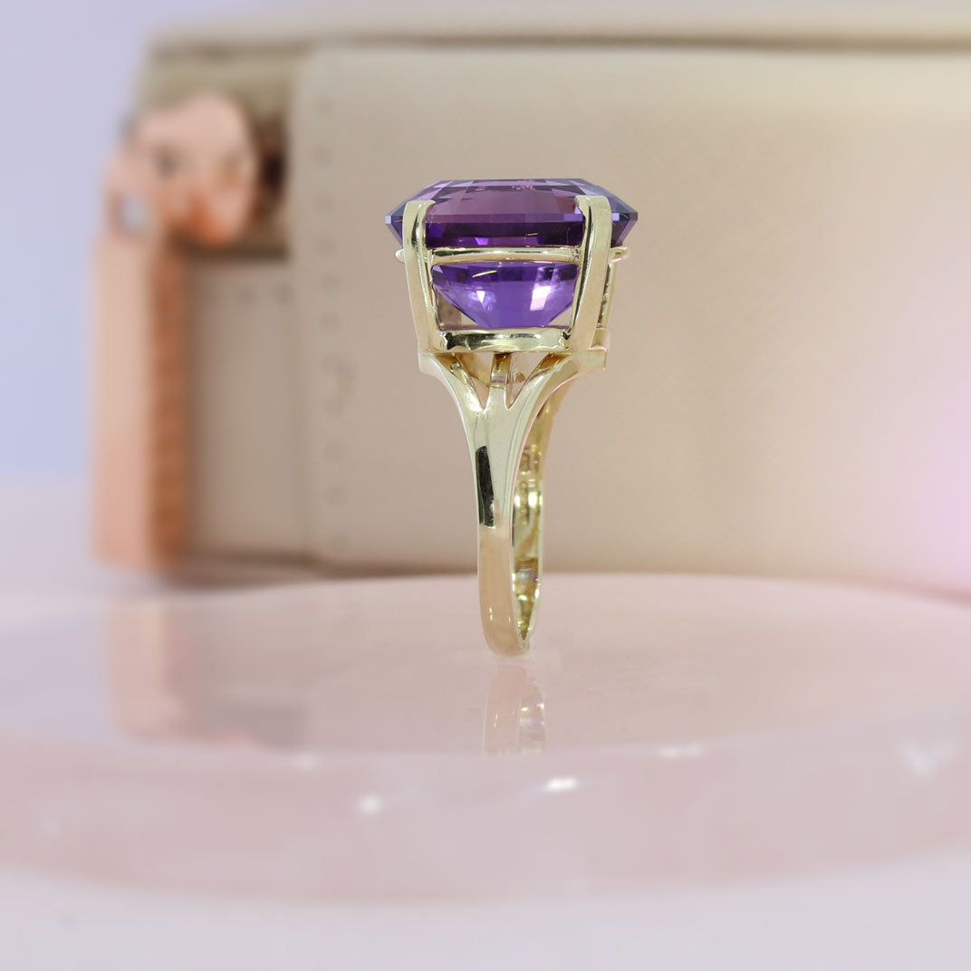 Pre Owned 9ct Yellow Gold Large Claw Set Amethyst Single Stone Ring