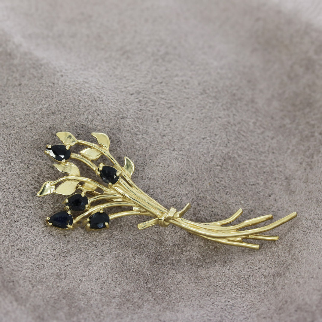 Pre Owned 9ct Yellow Gold Sapphire Set Flower Brooch