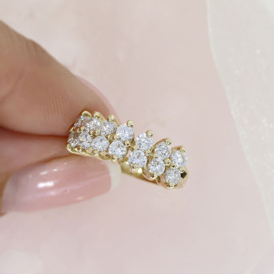 Pre Owned 9ct Yellow Gold 2 Row CZ Cluster Ring
