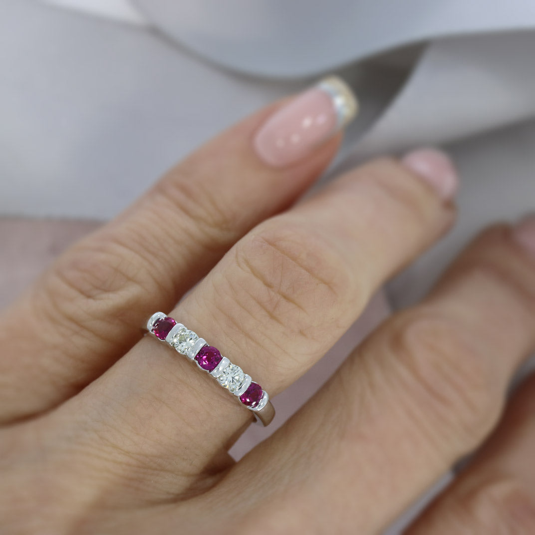 Pre Owned 9ct White Gold 5 Stone Ruby & Diamond 5 Stone Ring