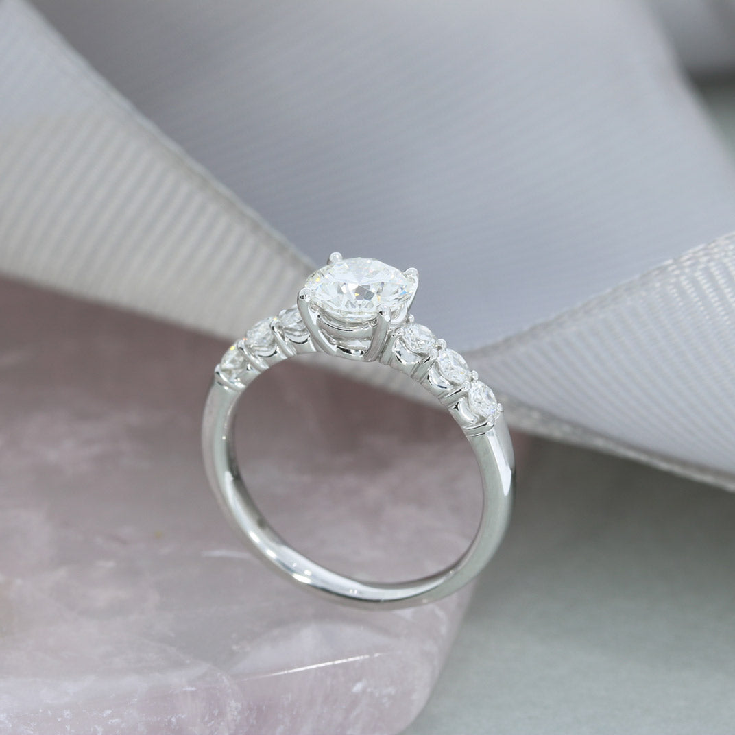Platinum GIA Certified Diamond Solitaire Ring with Diamond Set Shoulders 1.37ct H VS1