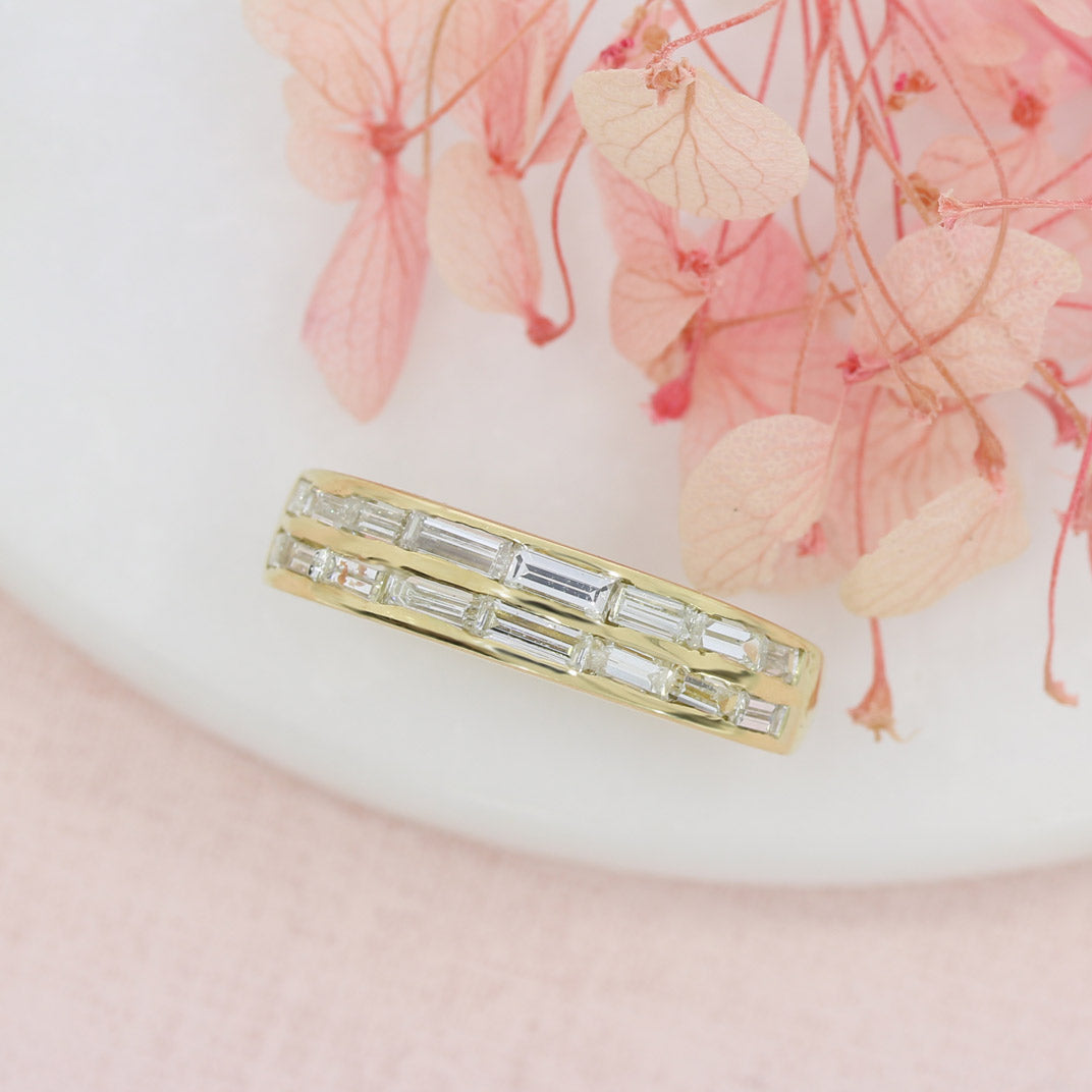 Pre Owned 18ct Yellow Gold Double Row Baguette Diamond Ring Approx 1ct