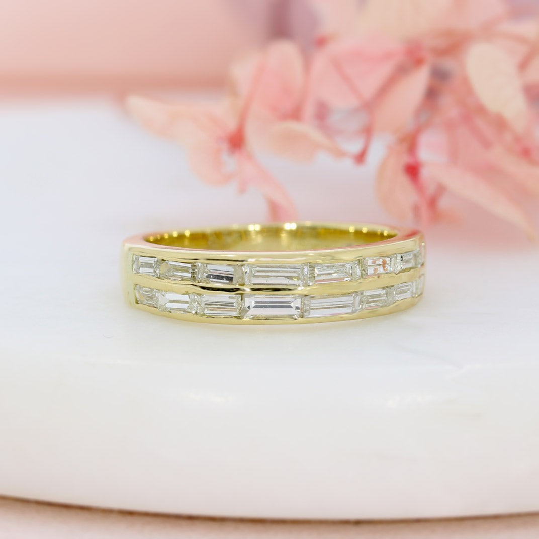Pre Owned 18ct Yellow Gold Double Row Baguette Diamond Ring Approx 1ct