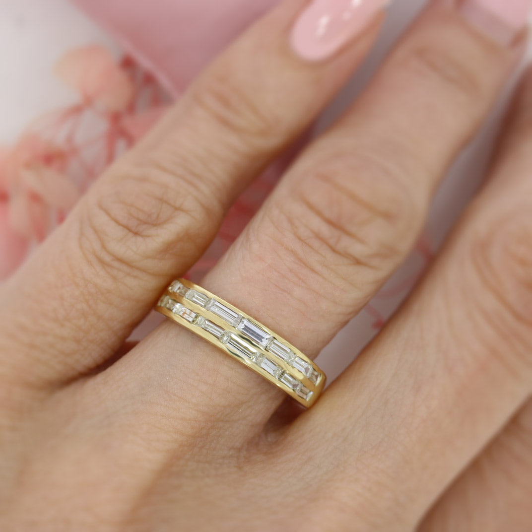 Pre Owned 18ct Yellow Gold Double Row Baguette Diamond Ring Approx 1ct
