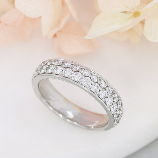 Pre Owned 18ct White Gold Pave Set 2 Row Diamond Ring Approx 1ct