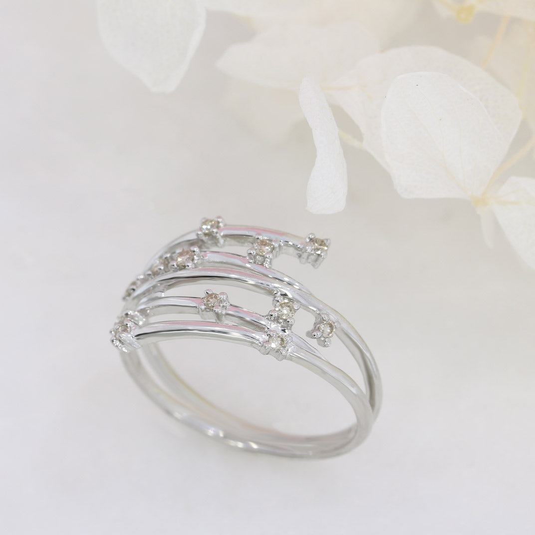 Pre Owned 9ct White Gold Multi Row Diamond Ring 0.12ct