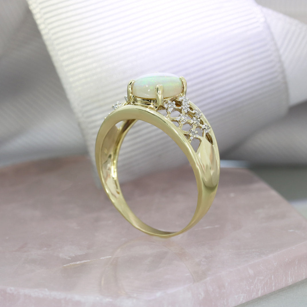 Pre Owned 9ct Yellow Gold Oval Opal Dress Ring & Diamond Fancy Ring