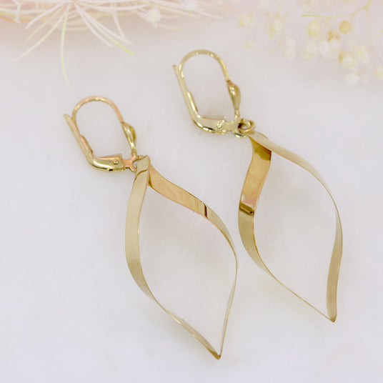 Pre Owned 9ct Yellow Gold Ribbon Twist Drop Earrings