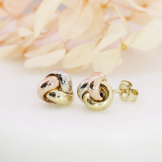 Pre Owned 9ct 3 Colour Knot Stud Earrings