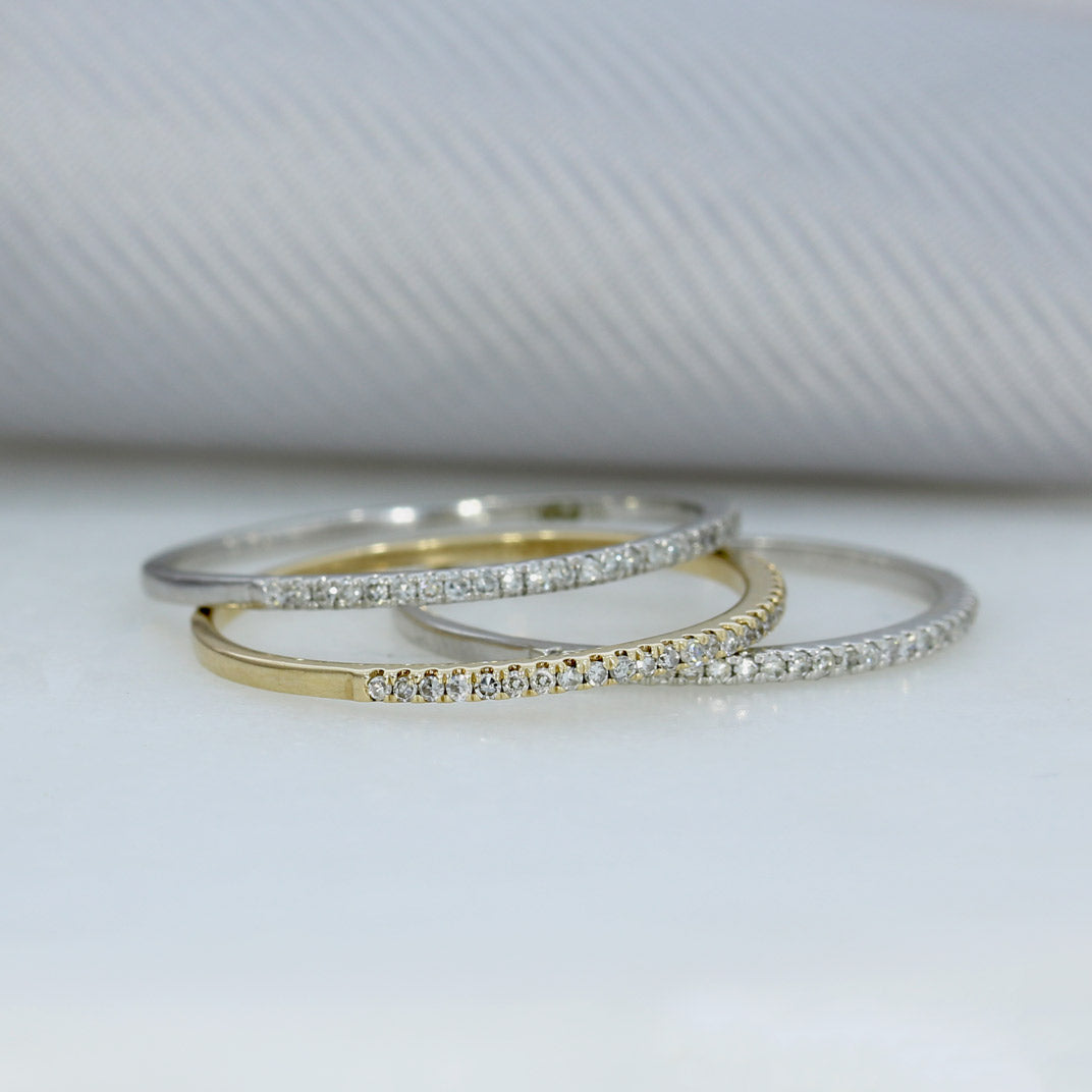 Pre Owned Set of 3 9ct White & Yellow Gold Very Fine Diamond Stacking Rings