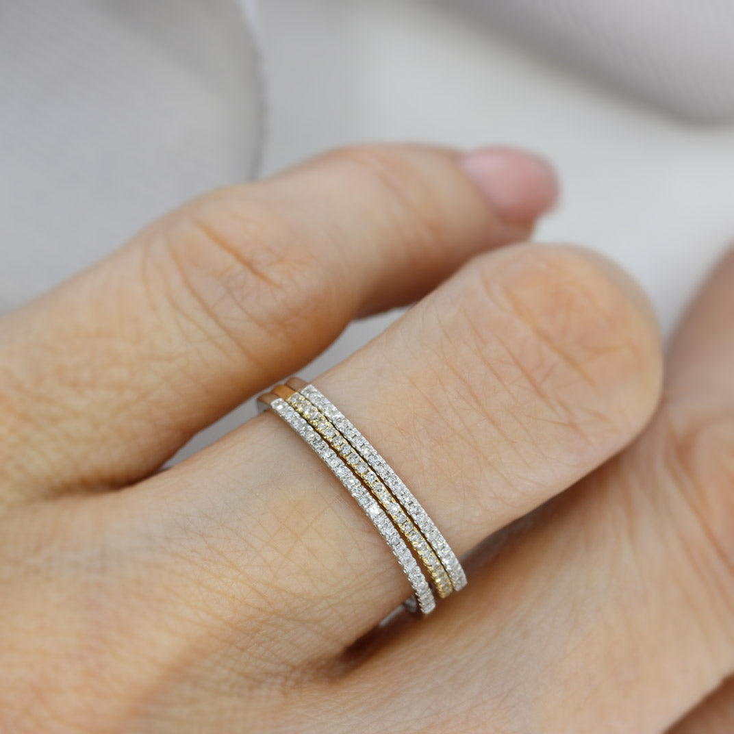 Pre Owned Set of 3 9ct White & Yellow Gold Very Fine Diamond Stacking Rings