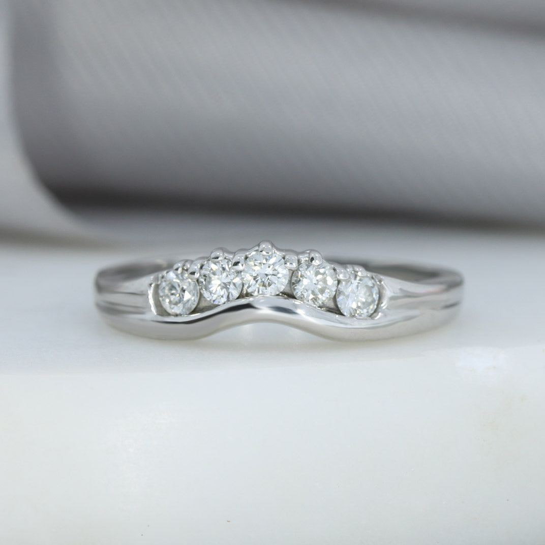 Pre Owned 18ct White Gold Curved Diamond Ring 0.30ct