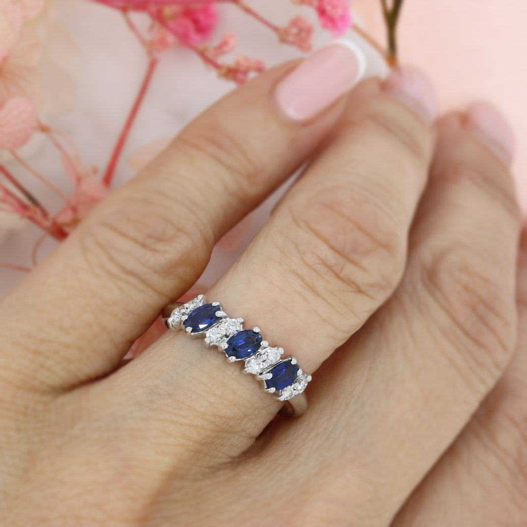 Pre Owned 18ct White Gold Sapphire & Diamond Eternity Ring