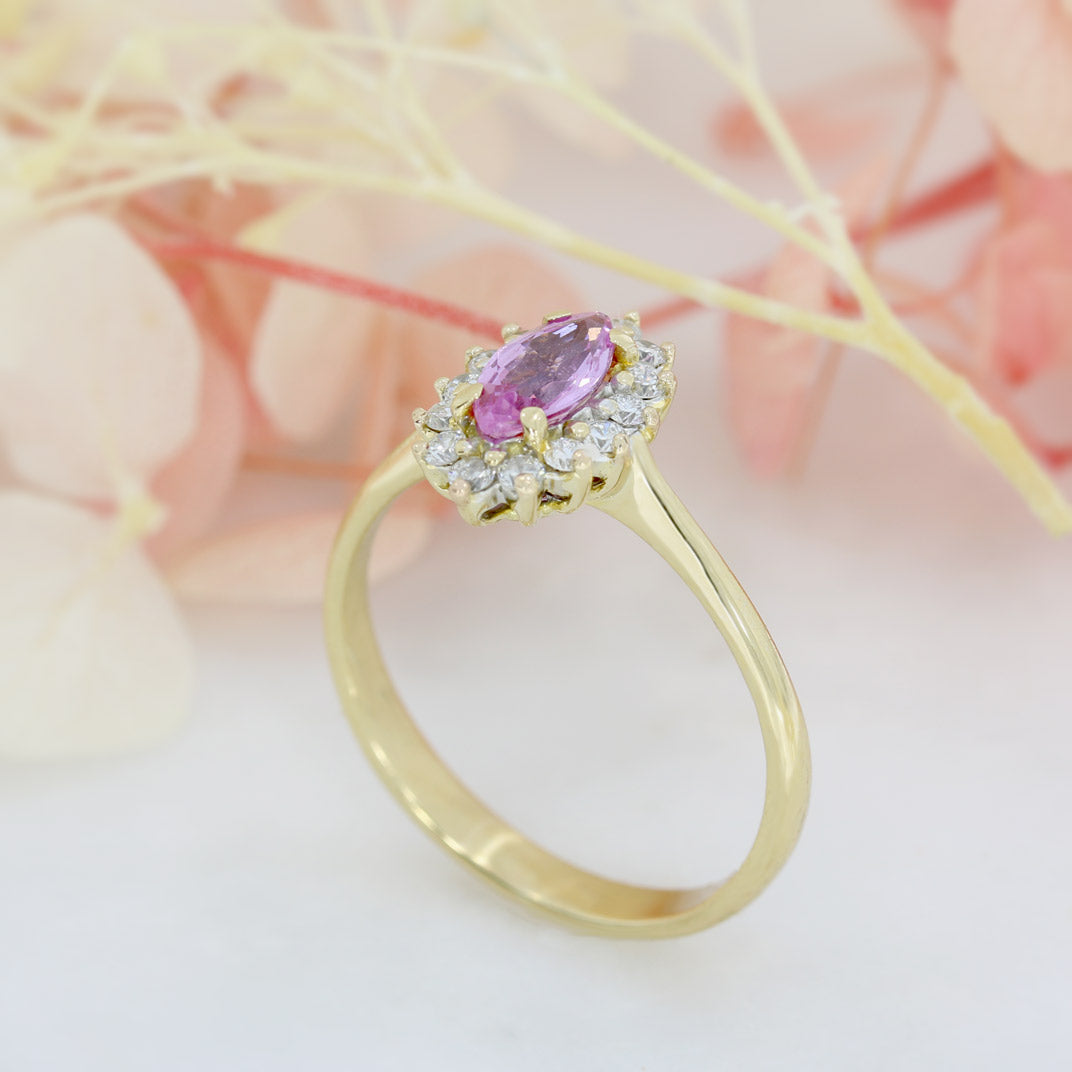 Pre Owned 18ct Gold Pink Sapphire & Diamond Cluster Ring