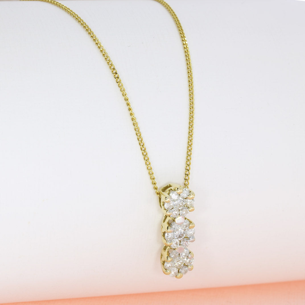 Pre Owned 18ct Gold Diamond Cluster Drop Pendant with 18" Chain