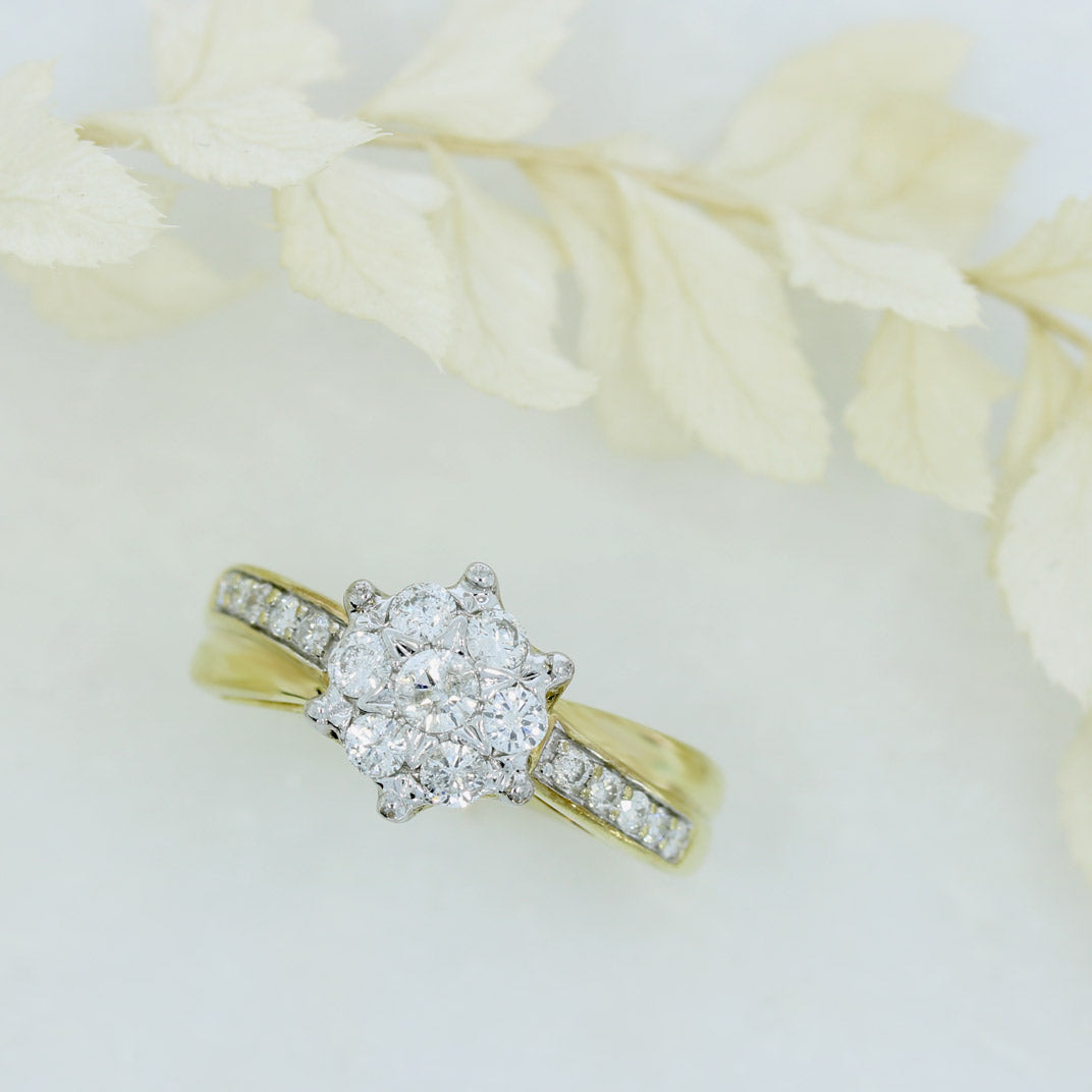Pre Owned 18ct Yellow Gold Crossover Flower Diamond Ring 0.50ct