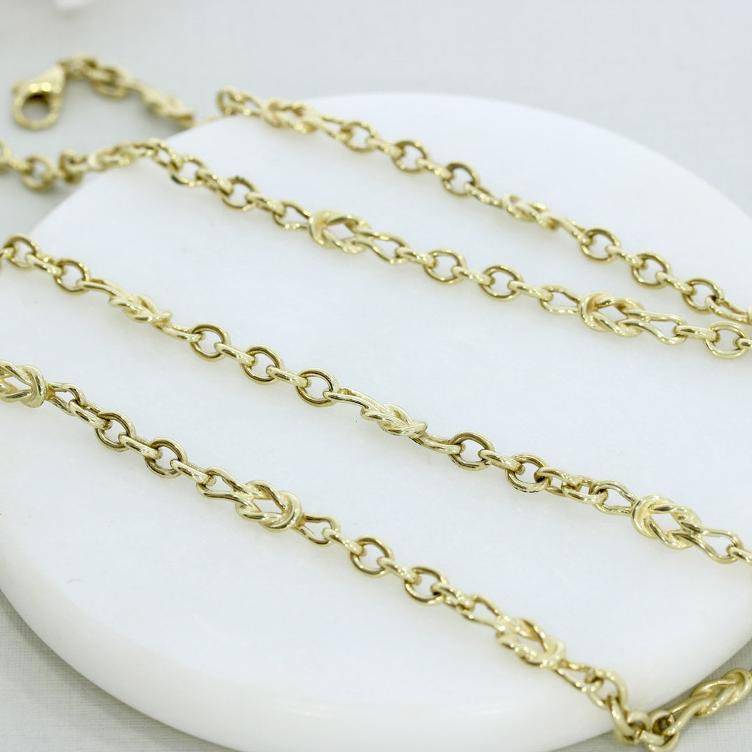 Pre Owned 9ct Yellow Gold 25" Anchor & Knot Link Chain