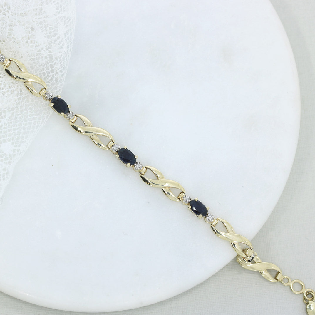 Pre Owned 9ct Yellow Gold Sapphire & Diamond Bracelet