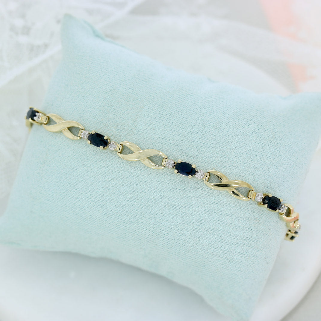 Pre Owned 9ct Yellow Gold Sapphire & Diamond Bracelet