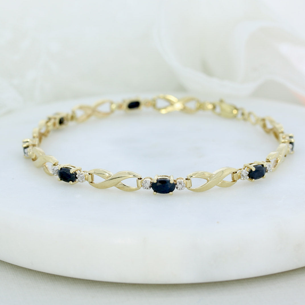 Pre Owned 9ct Yellow Gold Sapphire & Diamond Bracelet
