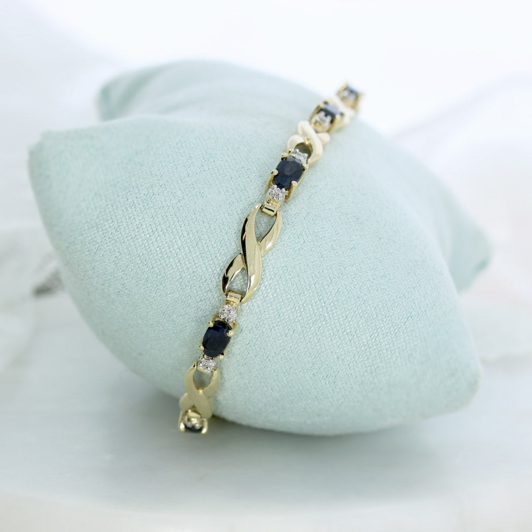 Pre Owned 9ct Yellow Gold Sapphire & Diamond Bracelet