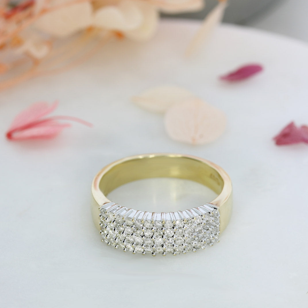 Pre Owned 9ct Yellow Gold 4 Row Diamond Cluster Ring 0.50ct