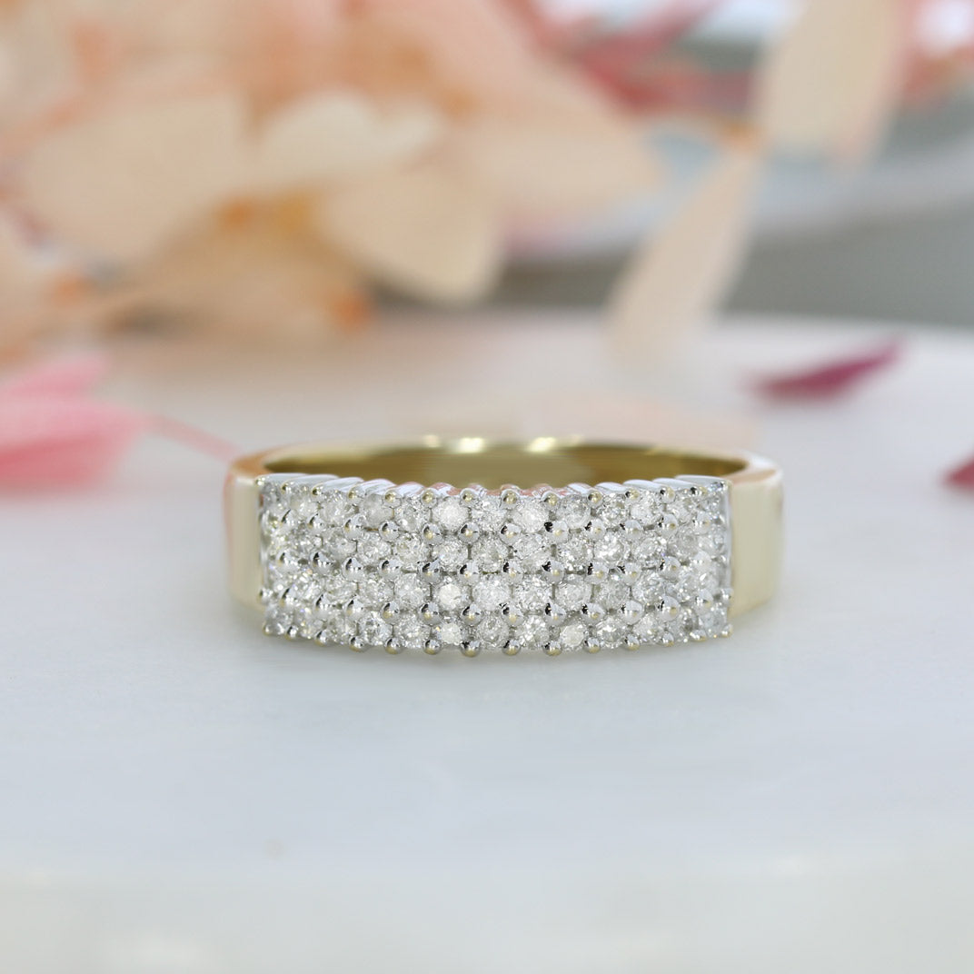 Pre Owned 9ct Yellow Gold 4 Row Diamond Cluster Ring 0.50ct