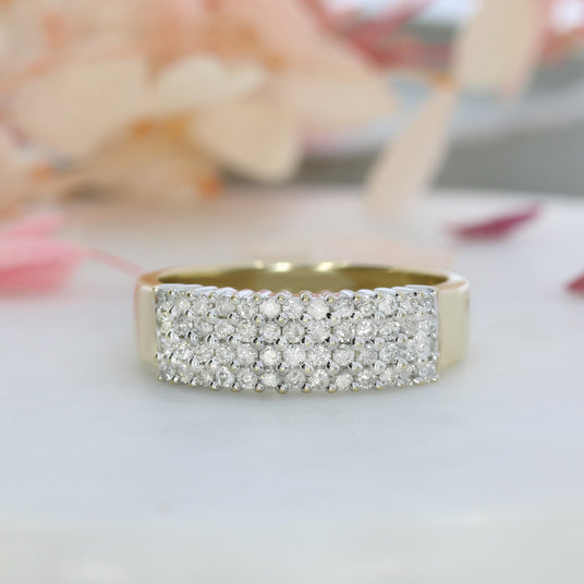 Pre Owned 9ct Yellow Gold 4 Row Diamond Cluster Ring 0.50ct