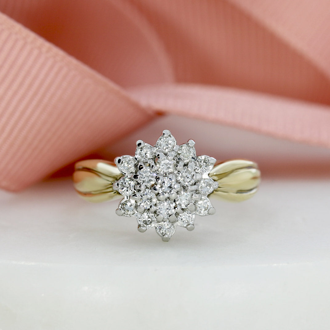 Pre Owned 9ct Yellow Gold Flower Diamond Cluster Ring
